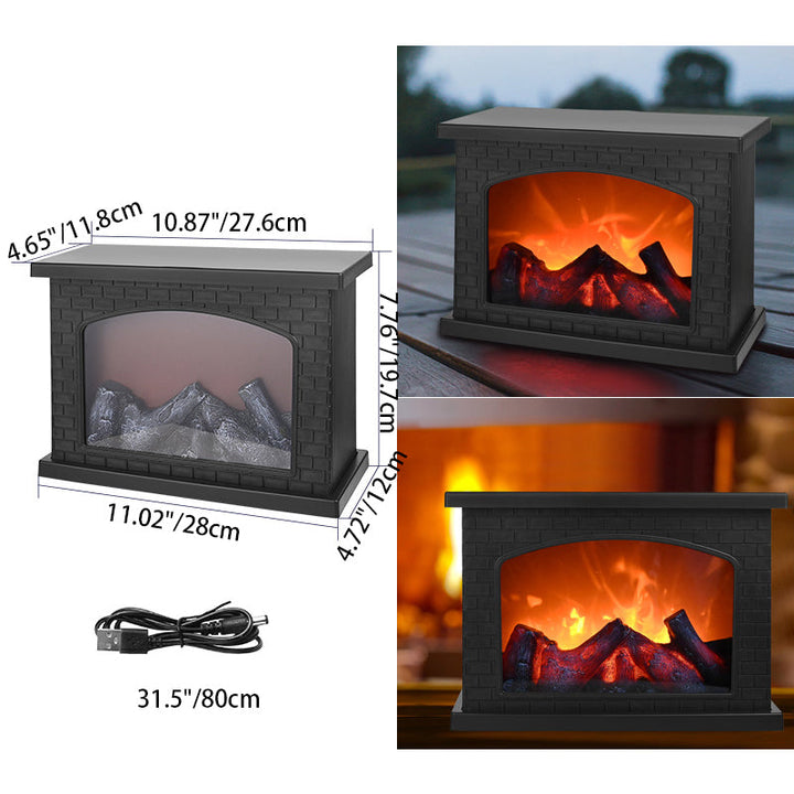 Moderne Retro ABS Simuleret Flamme Pejs Rund Batteri Rektangulær LED Bordlampe Til Stuen