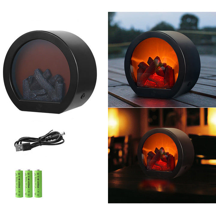 Moderne Retro ABS Simuleret Flamme Pejs Rund Batteri Rektangulær LED Bordlampe Til Stuen