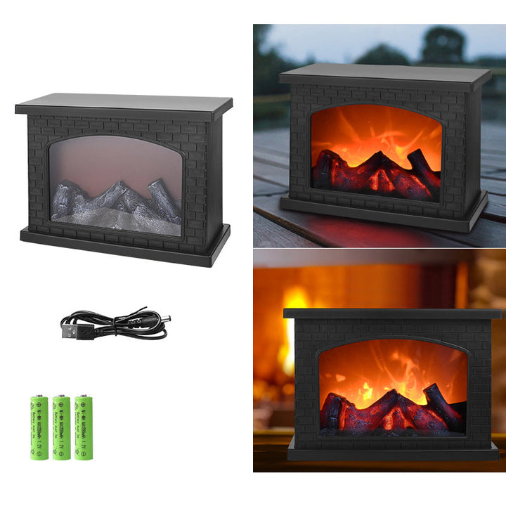 Moderne Retro ABS Simuleret Flamme Pejs Rund Batteri Rektangulær LED Bordlampe Til Stuen