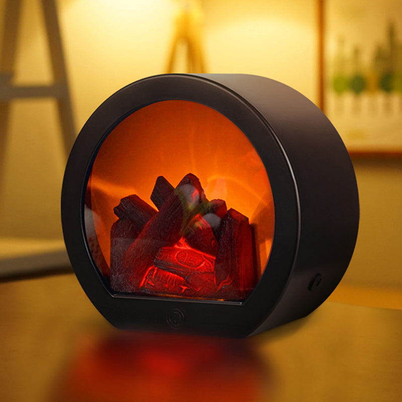 Moderne Retro ABS Simuleret Flamme Pejs Rund Batteri Rektangulær LED Bordlampe Til Stuen
