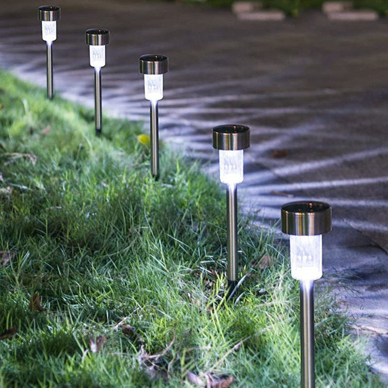 Moderne enkelhed sol vandtæt rustfrit stål cylinder LED landskabsbelysning udendørs lys til haven
