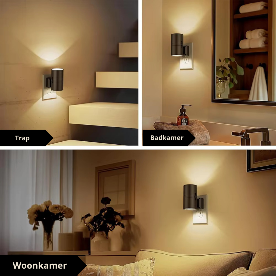 Luksus Plug-In Ambient Natlys – Dæmpbar LED Væglampe med Sensor (3000K Varm Glød)