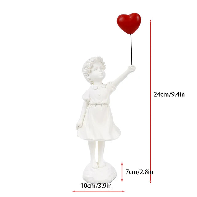 Skulptur af en pige med ballon i Banksy-stil til borddekoration og kreativ stueindretning