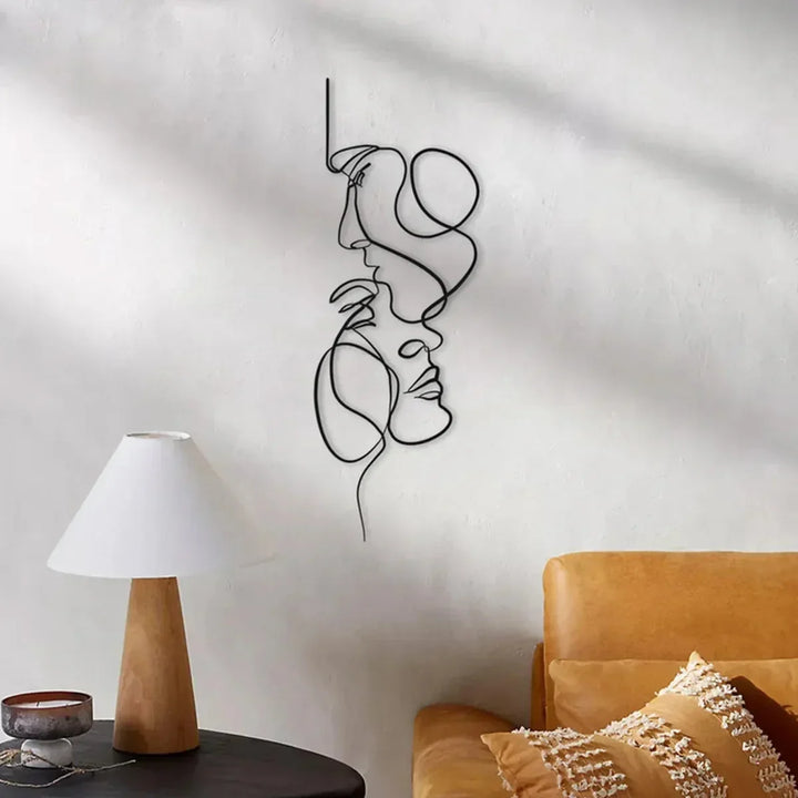 Sort Metal Vægkunst Vægdækning Abstrakt Jern Væskulptur Minimalistisk Ansigt Linje Hjem Deko Håndværk