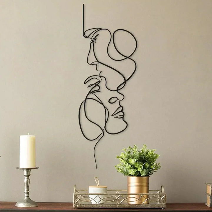 Sort Metal Vægkunst Vægdækning Abstrakt Jern Væskulptur Minimalistisk Ansigt Linje Hjem Deko Håndværk
