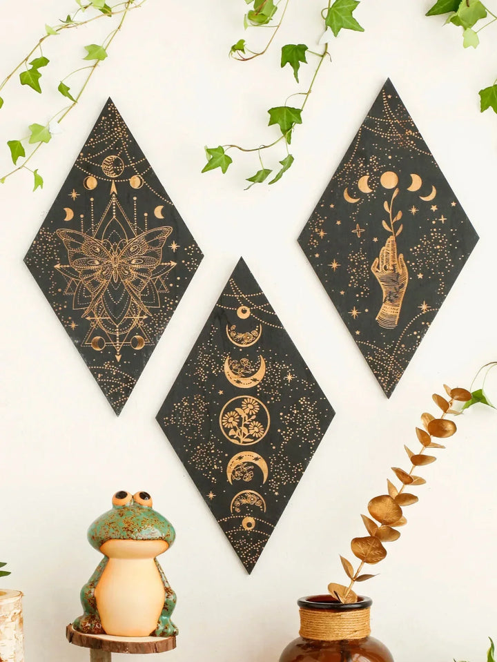 Sort Måne Faser Træ Vægdekoration Rhombus Vægkunst Boho Hjem Deko Heks Tapestry Dekoration Rum Deko Æstetisk Gave