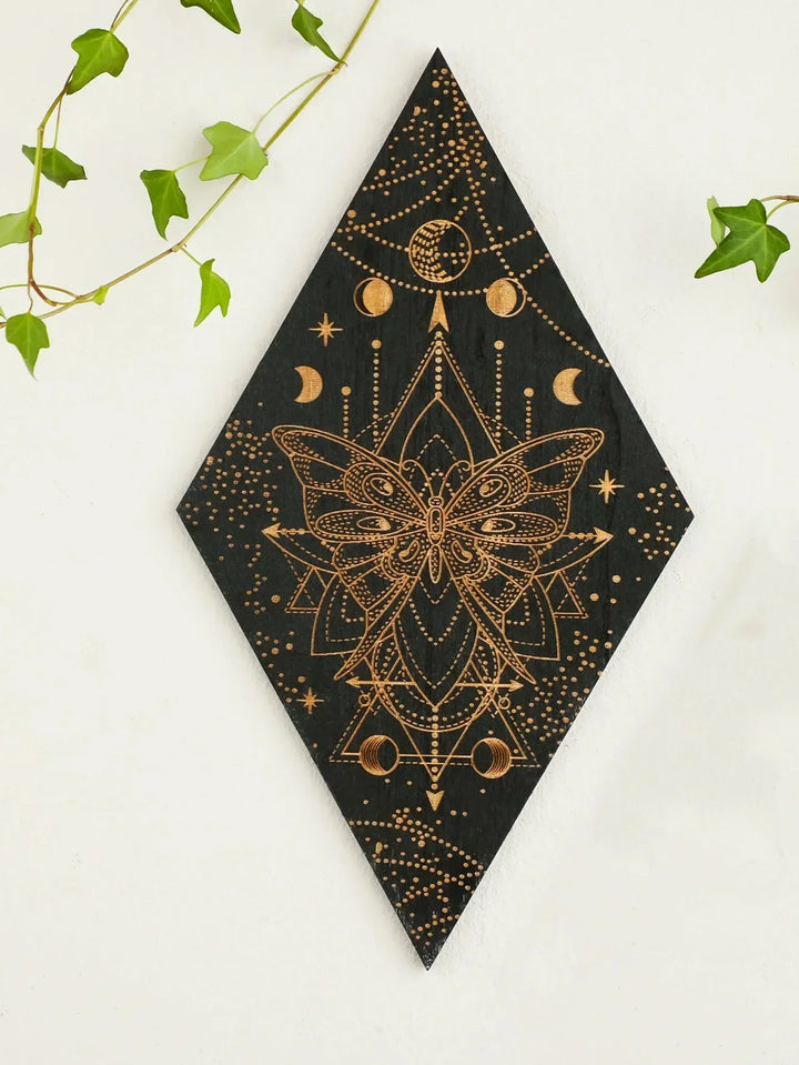 Sort Måne Faser Træ Vægdekoration Rhombus Vægkunst Boho Hjem Deko Heks Tapestry Dekoration Rum Deko Æstetisk Gave