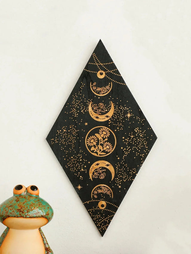Sort Måne Faser Træ Vægdekoration Rhombus Vægkunst Boho Hjem Deko Heks Tapestry Dekoration Rum Deko Æstetisk Gave