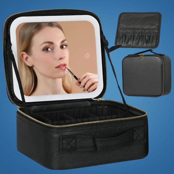 GlamOrganize | Makeup &amp; Toiletry Bag - Kosmetisk Organizer - LED Spejl - Kompakt Opbevaring til Makeup og Hudpleje - Rejsevenlig