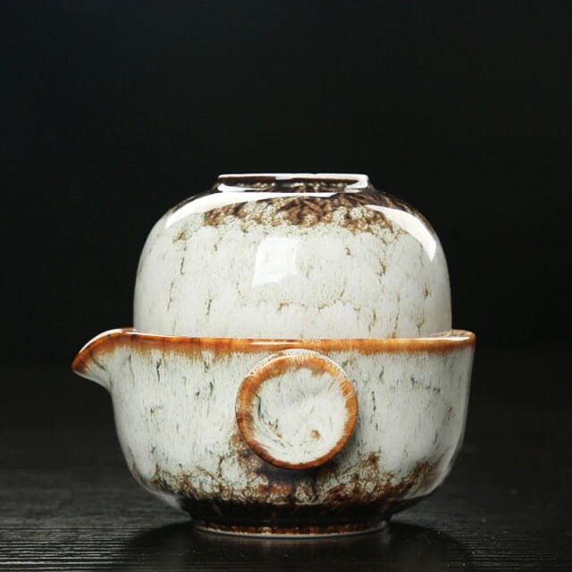 Keramisk Gaiwan Sæt kuai ke Teasæt Camping Kung Fu Teasæt 1 Teekande 1 Kop Rejseteekande Kaffekop Vandkrus Kontorkedel Drikkeudstyr