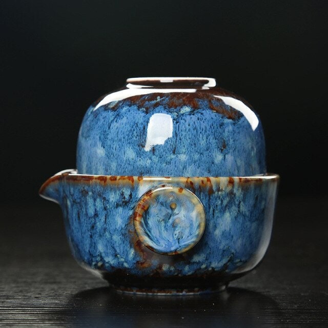 Keramisk Gaiwan Sæt kuai ke Teasæt Camping Kung Fu Teasæt 1 Teekande 1 Kop Rejseteekande Kaffekop Vandkrus Kontorkedel Drikkeudstyr