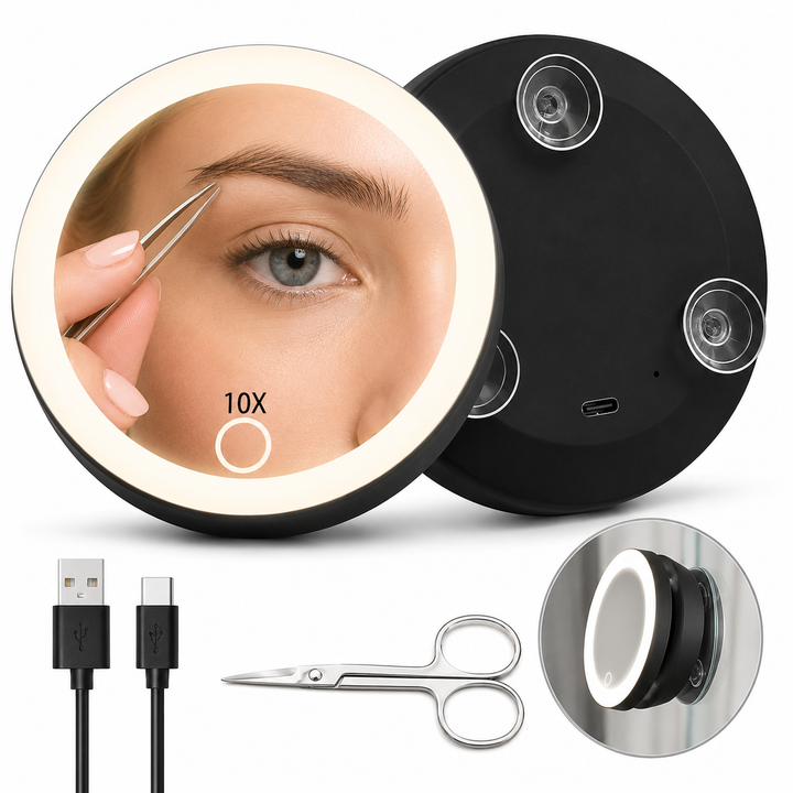 TenX LED Sugeforstørrelses Makeup Spejl med Touch Sensor USB Genopladeligt Bærbart