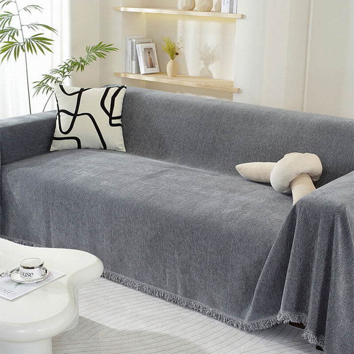 Chenille Tæppe Herringbone Frynse Sofa Dække