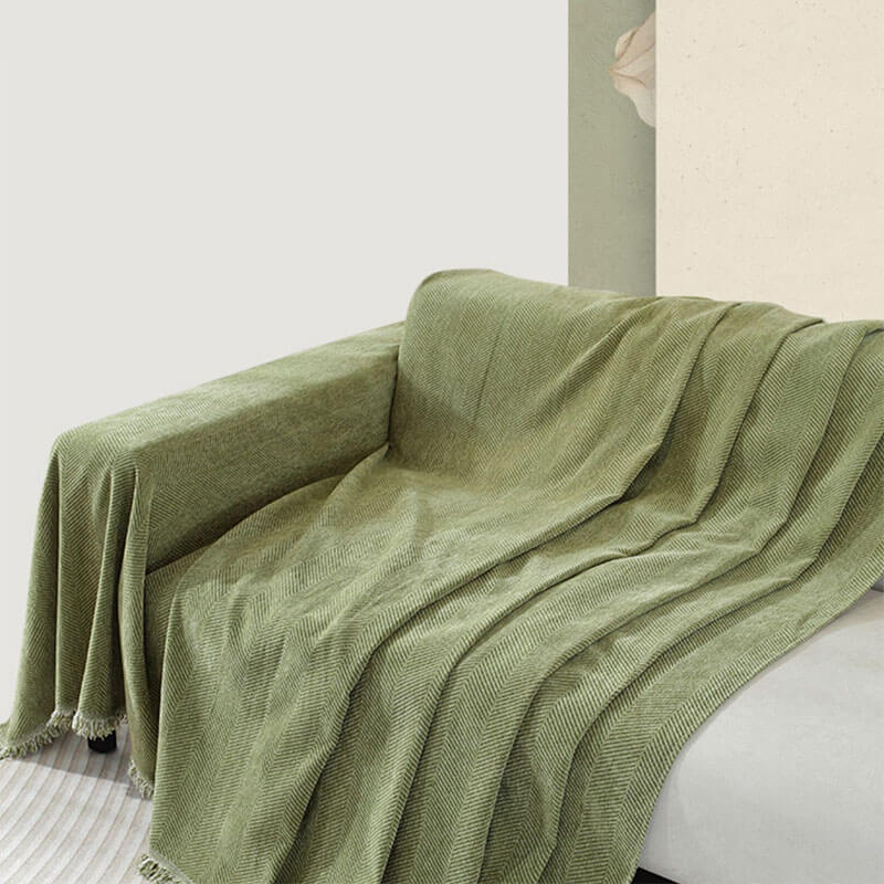 Chenille Tæppe Herringbone Frynse Sofa Dække