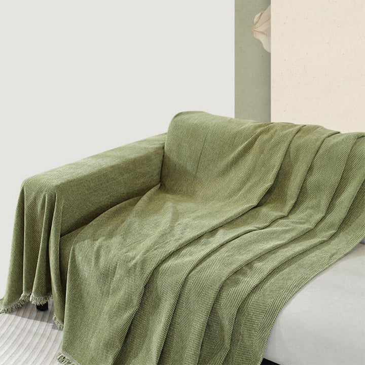 Chenille Tæppe Herringbone Frynse Sofa Dække