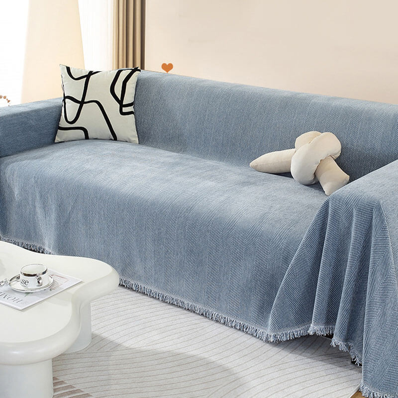 Chenille Tæppe Herringbone Frynse Sofa Dække