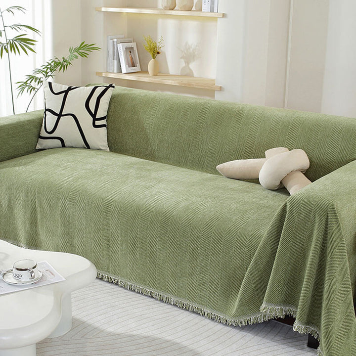 Chenille Tæppe Herringbone Frynse Sofa Dække