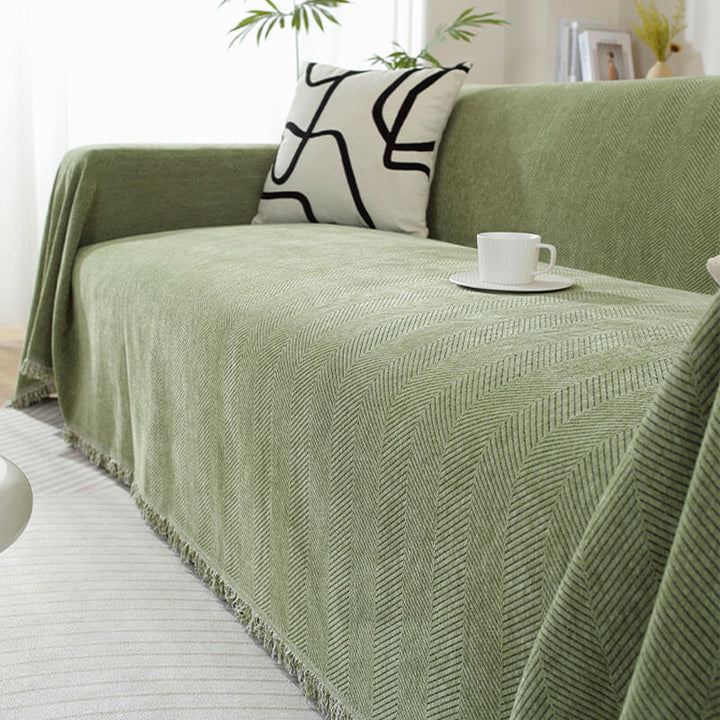 Chenille Tæppe Herringbone Frynse Sofa Dække
