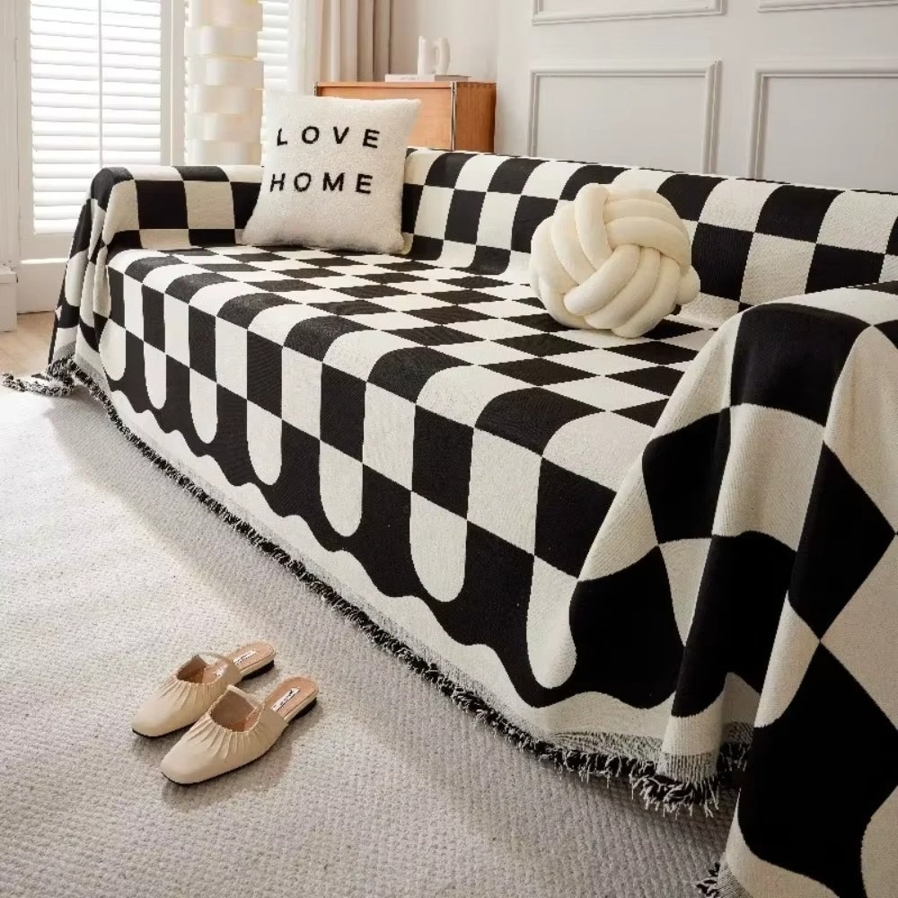 Skakbræt Chic Frynse Sofa Dække