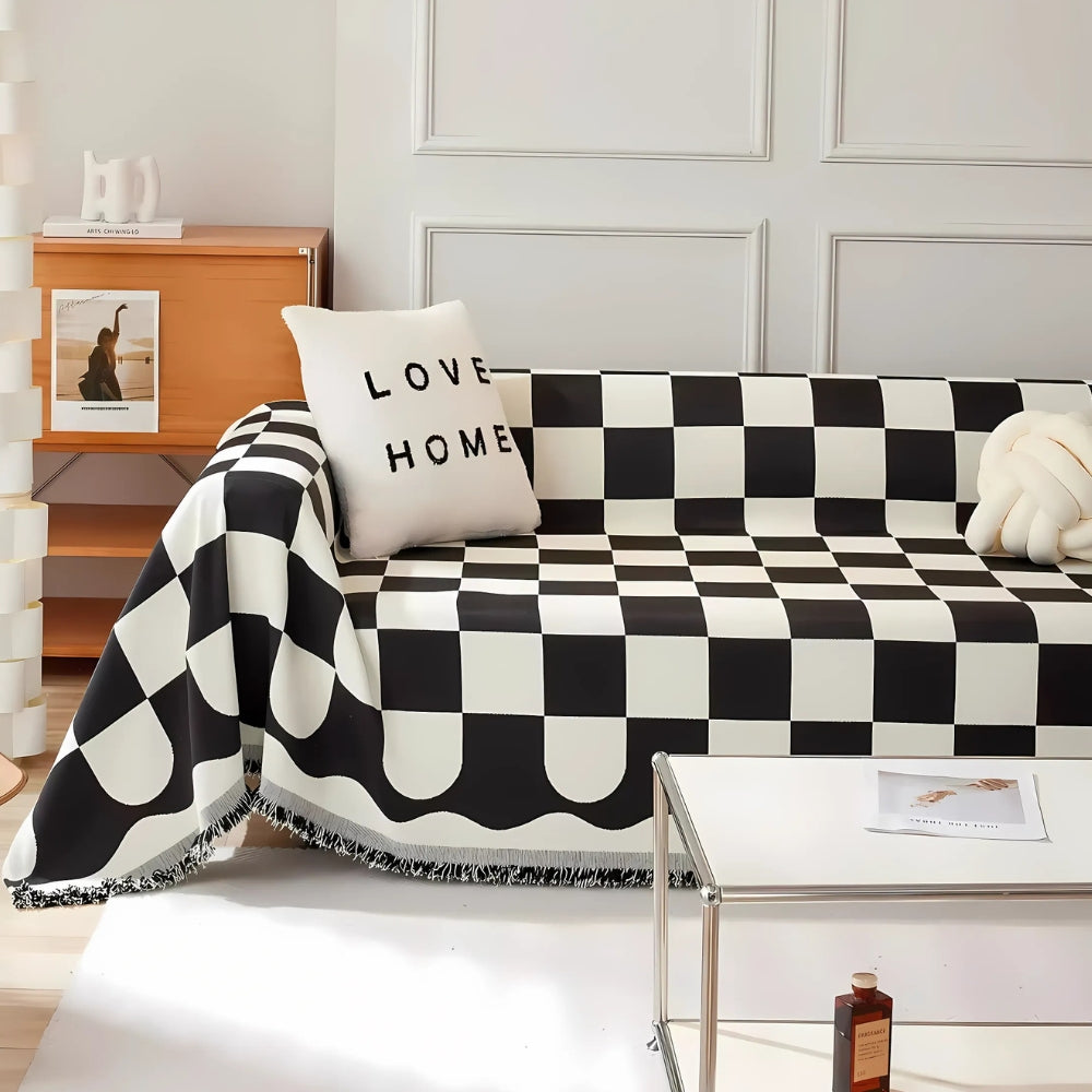 Skakbræt Chic Frynse Sofa Dække