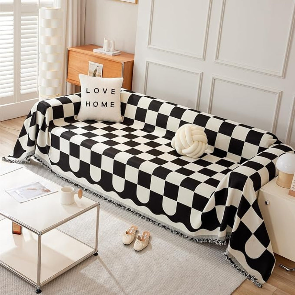 Skakbræt Chic Frynse Sofa Dække