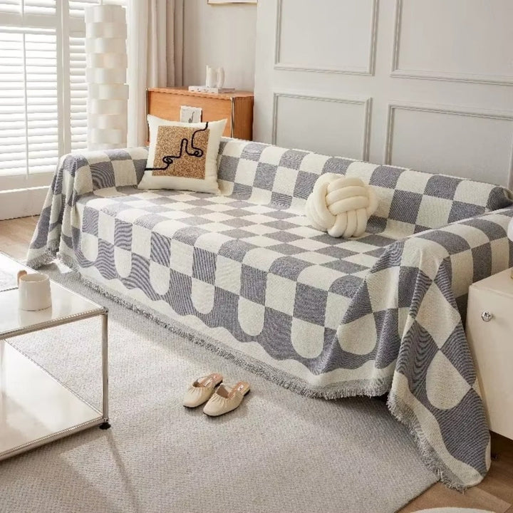 Skakbræt Chic Frynse Sofa Dække