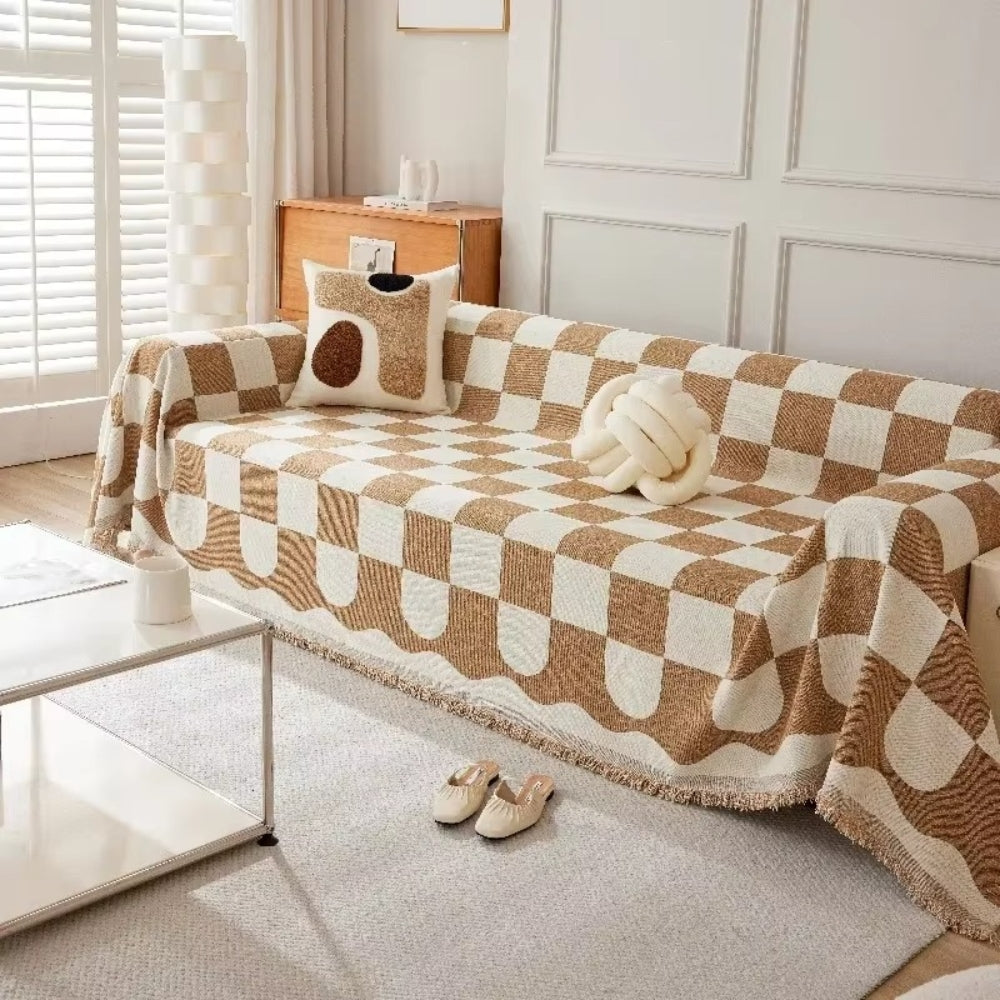 Skakbræt Chic Frynse Sofa Dække