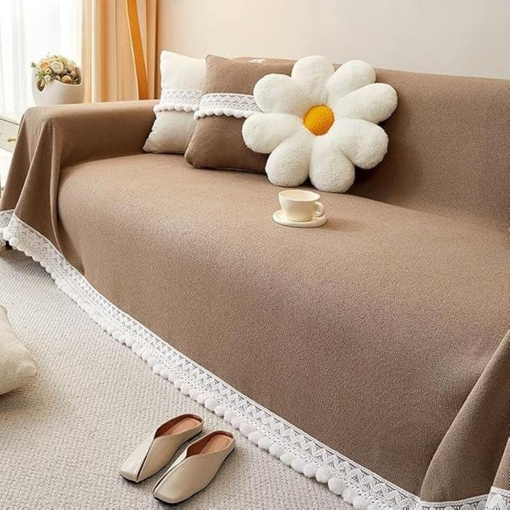 Klassisk Chenille Lace Edge Sofa Cover
