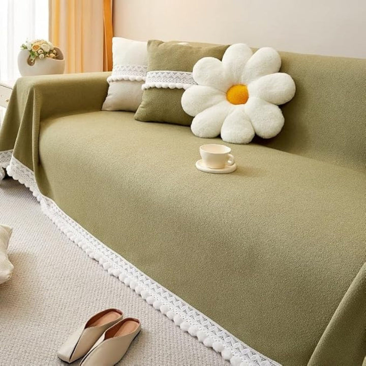 Klassisk Chenille Lace Edge Sofa Cover