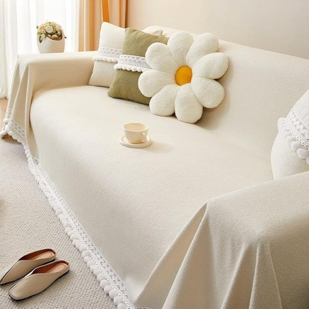 Klassisk Chenille Lace Edge Sofa Cover
