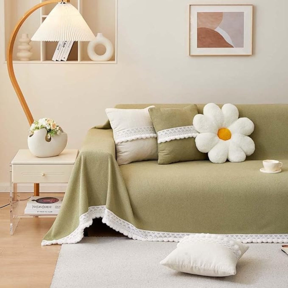 Klassisk Chenille Lace Edge Sofa Cover