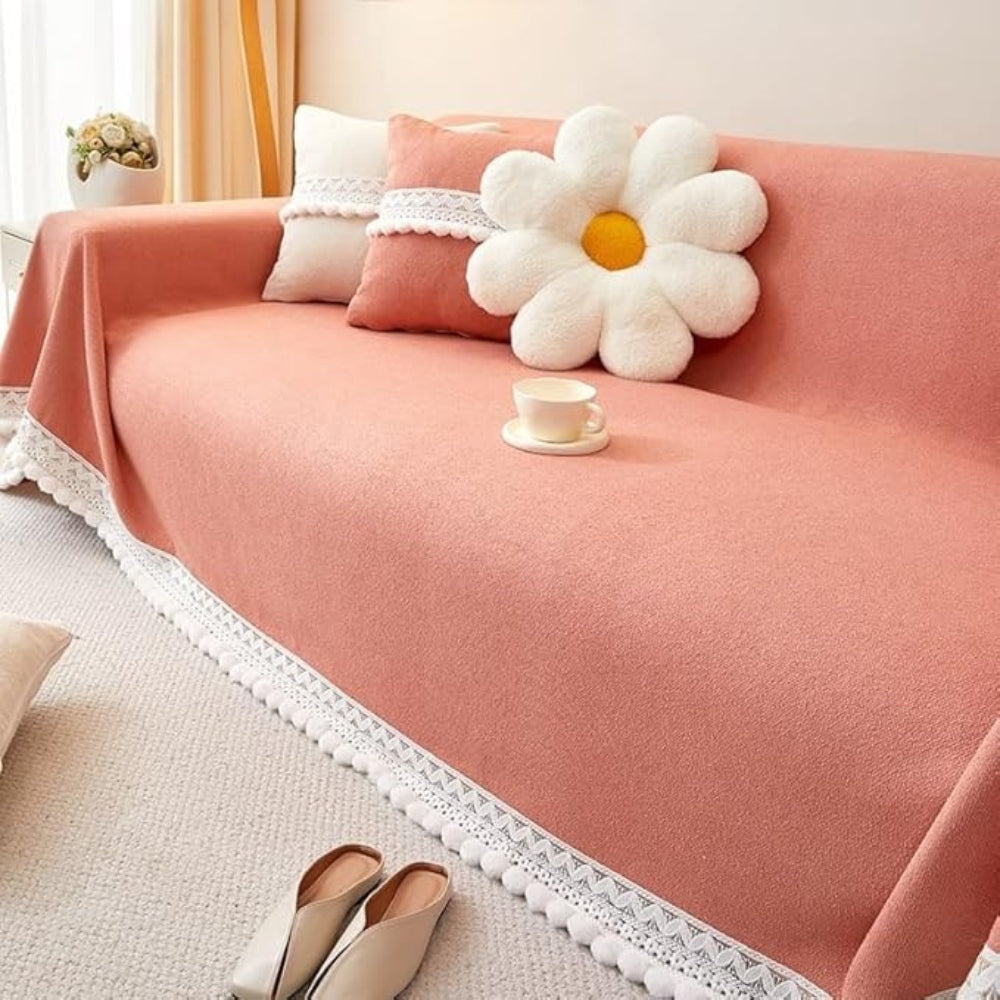 Klassisk Chenille Lace Edge Sofa Cover