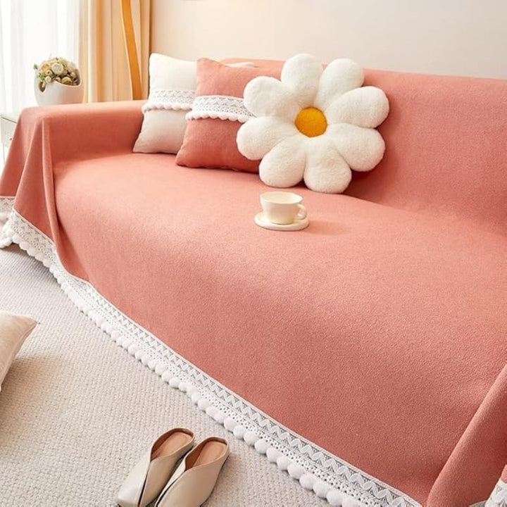 Klassisk Chenille Lace Edge Sofa Cover