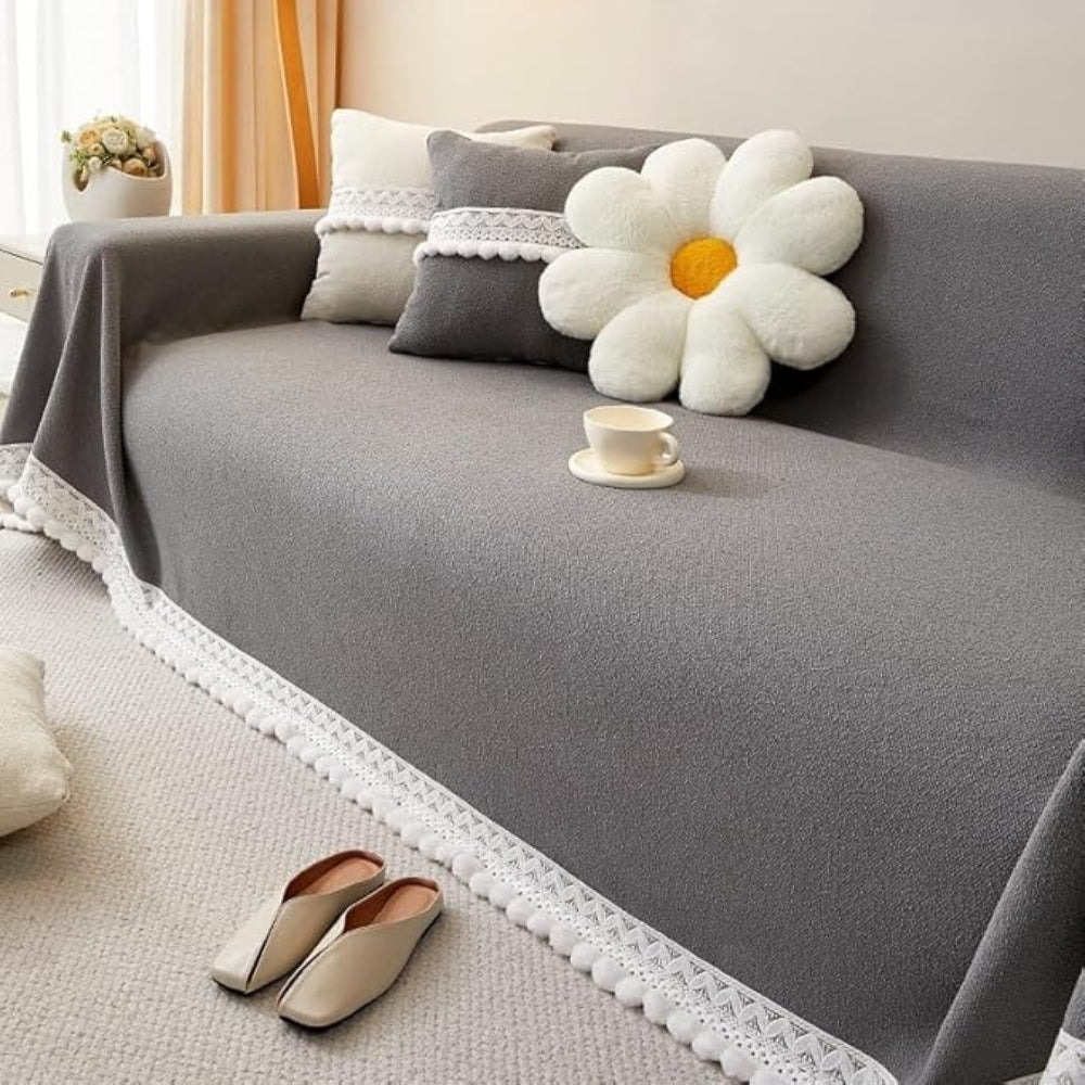 Klassisk Chenille Lace Edge Sofa Cover