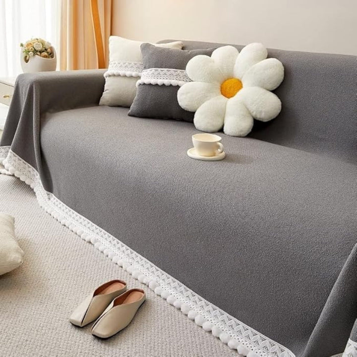 Klassisk Chenille Lace Edge Sofa Cover
