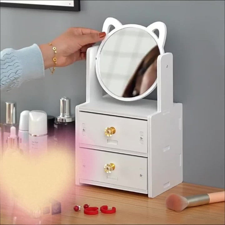 MeowGlow - Makeup Spejl med Katteører og Opbevaring