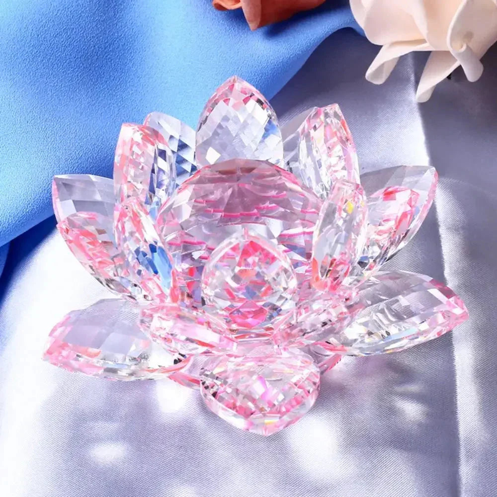 Krystal Lotus Blomst Figurine Hjem Bryllup Dekoration Glas Kunst Samling Papirvægt Kontor Bord Ornamenter Souvenir Gaver