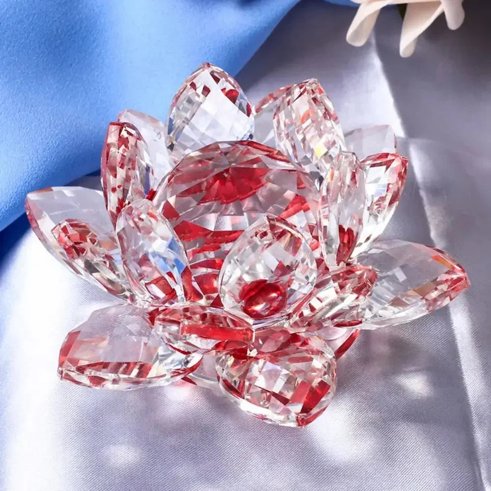Krystal Lotus Blomst Figurine Hjem Bryllup Dekoration Glas Kunst Samling Papirvægt Kontor Bord Ornamenter Souvenir Gaver