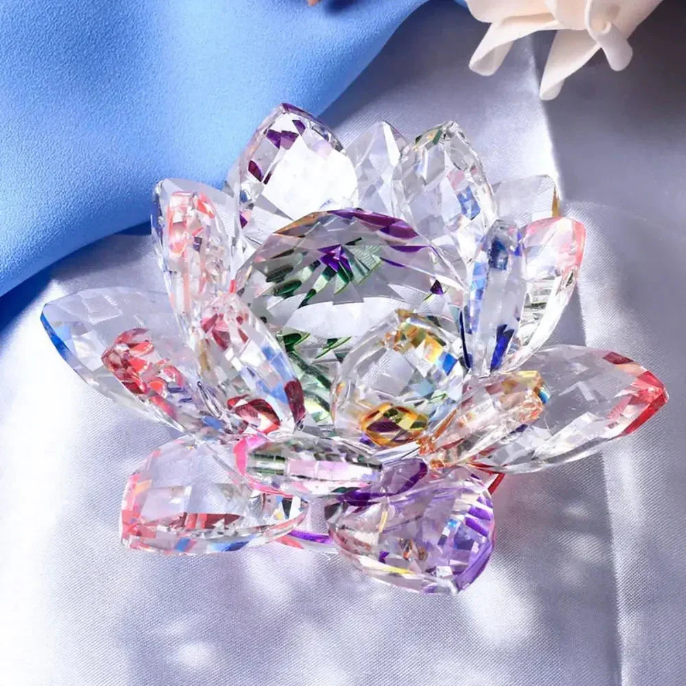 Krystal Lotus Blomst Figurine Hjem Bryllup Dekoration Glas Kunst Samling Papirvægt Kontor Bord Ornamenter Souvenir Gaver