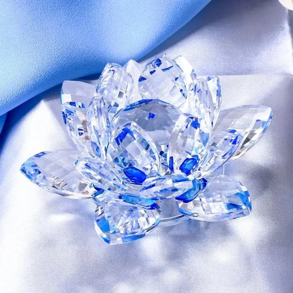 Krystal Lotus Blomst Figurine Hjem Bryllup Dekoration Glas Kunst Samling Papirvægt Kontor Bord Ornamenter Souvenir Gaver