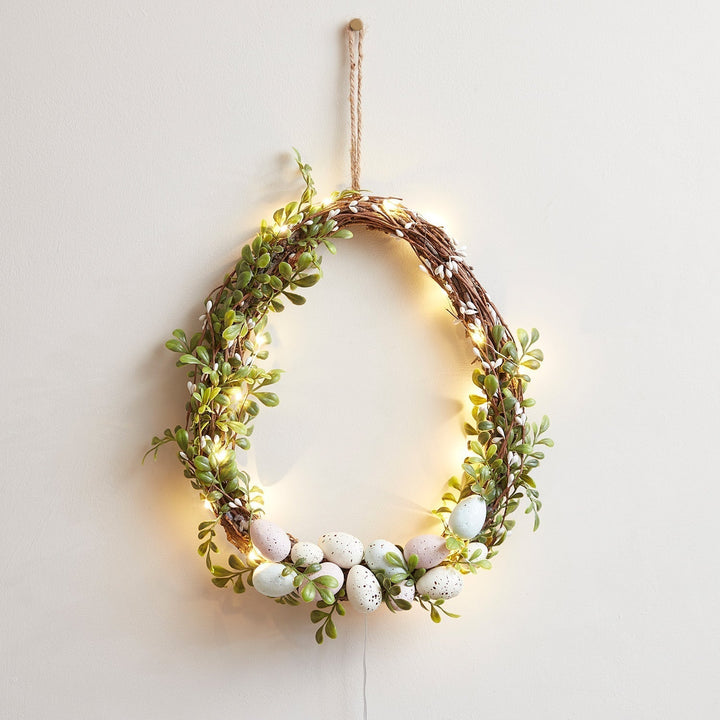 35 cm påskekrans dekoration i æggeform med mikro fairy lights