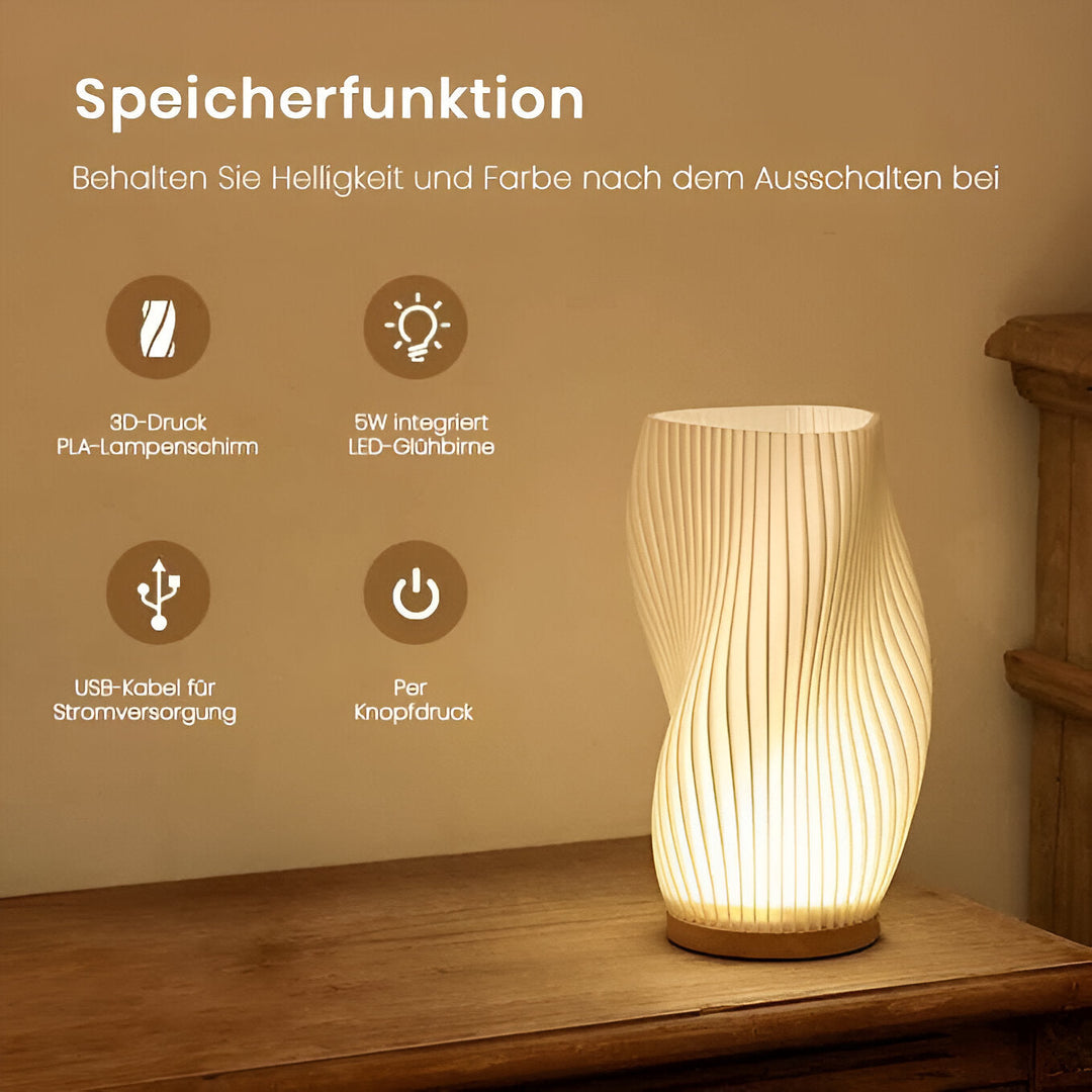 DreamWave - Moderne cremefarvet 3D bølgelampe med elegant metalbund