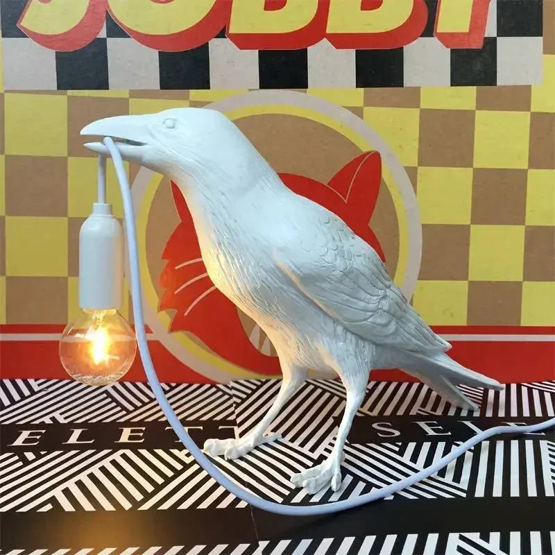 E14-pære med stik, gotisk ravn lampe, vintage resin fuglelampe til natbord, kontor, stue, landhus art deco stil