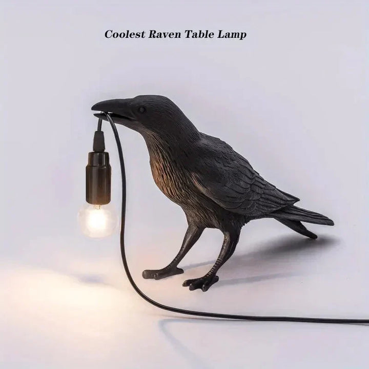 E14-pære med stik, gotisk ravn lampe, vintage resin fuglelampe til natbord, kontor, stue, landhus art deco stil