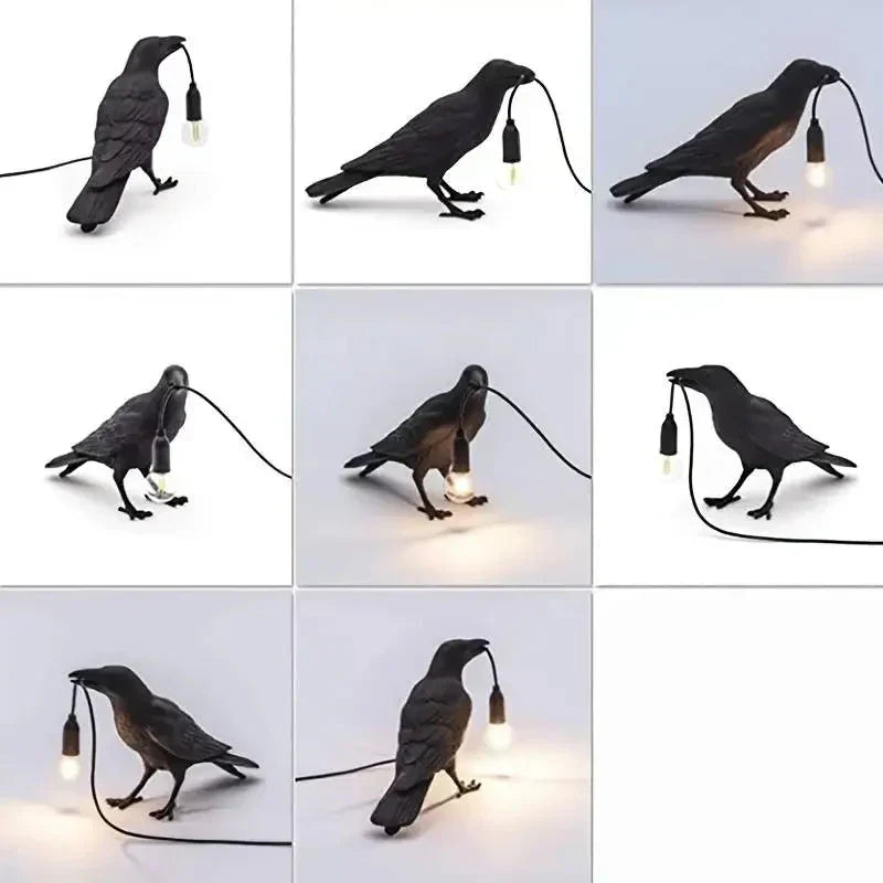 E14-pære med stik, gotisk ravn lampe, vintage resin fuglelampe til natbord, kontor, stue, landhus art deco stil