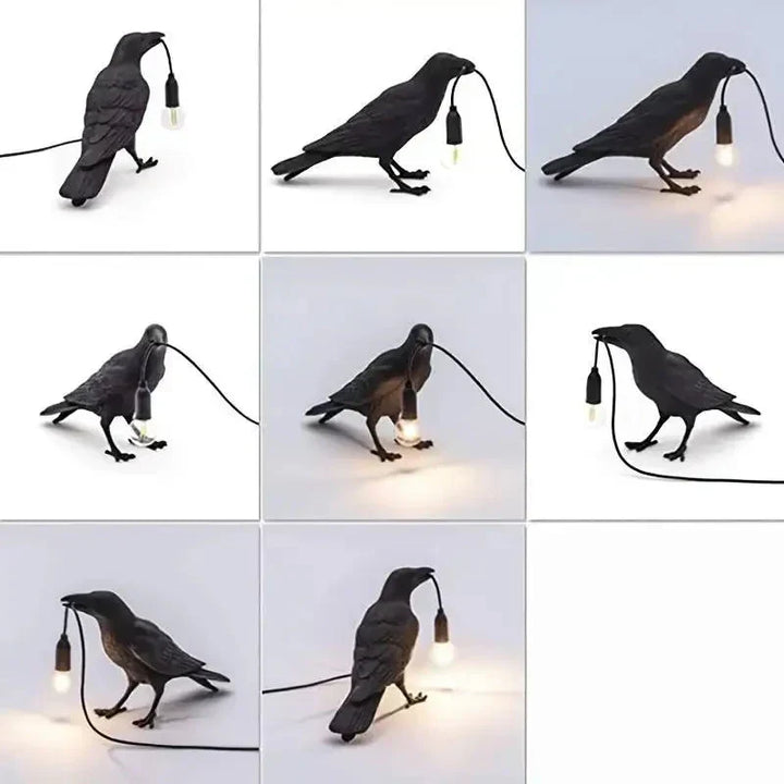 E14-pære med stik, gotisk ravn lampe, vintage resin fuglelampe til natbord, kontor, stue, landhus art deco stil