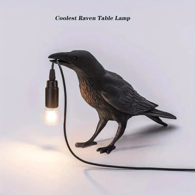 E14-pære med stik, gotisk ravn lampe, vintage resin fuglelampe til natbord, kontor, stue, landhus art deco stil