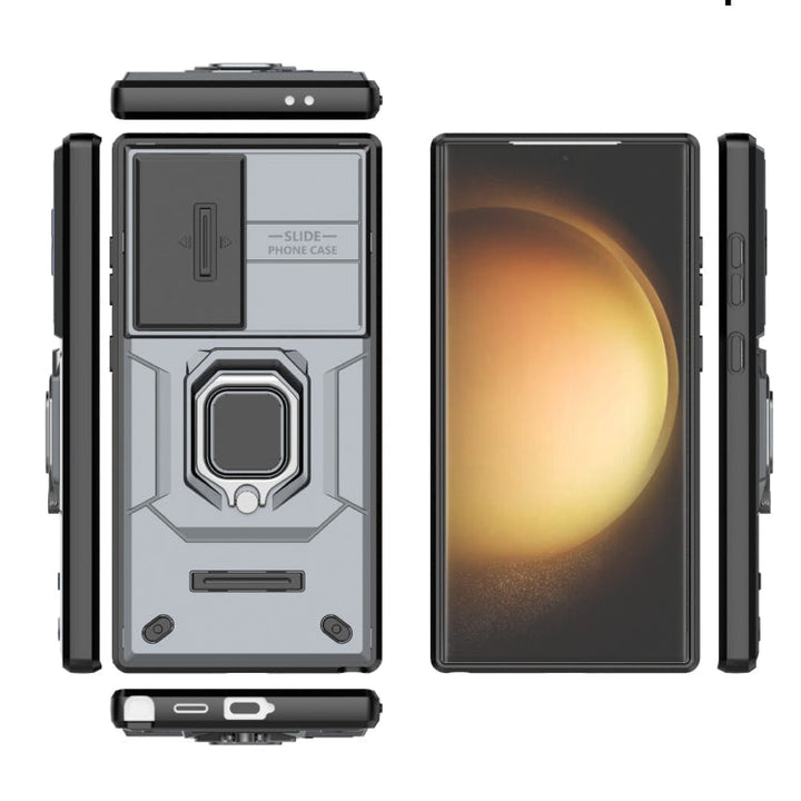 For Samsung Galaxy S24 Ultra 5G Sliding Camshield TPU + PC Stødabsorberende Telefonetui med Holder (grå)