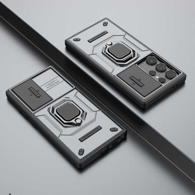 For Samsung Galaxy S24 Ultra 5G Sliding Camshield TPU + PC Stødabsorberende Telefonetui med Holder (grå)