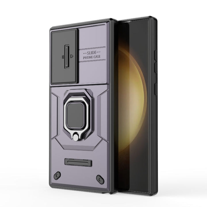 For Samsung Galaxy S24 Ultra 5G Sliding Camshield TPU + PC Stødabsorberende Telefoncover med Holder (Lilla)